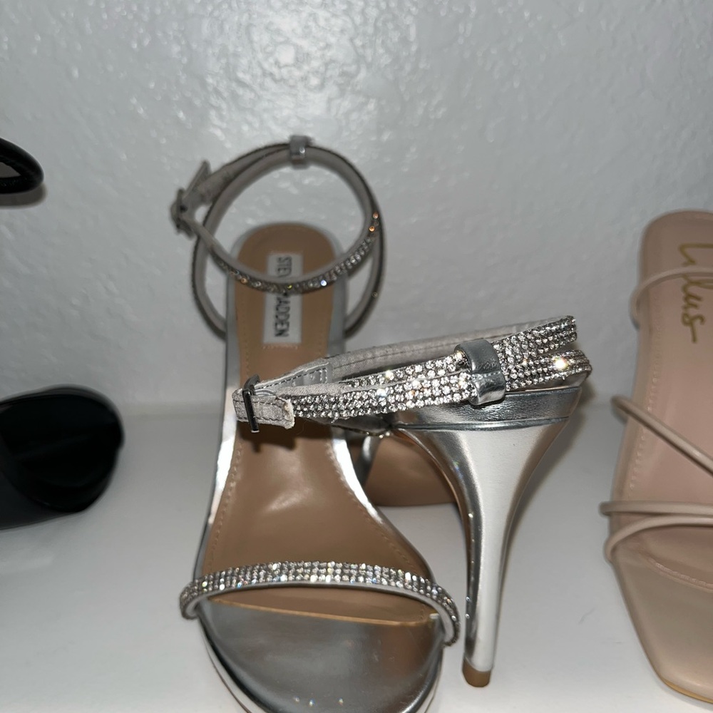 Steve Madden Silver Heels with Rhinestone Straps